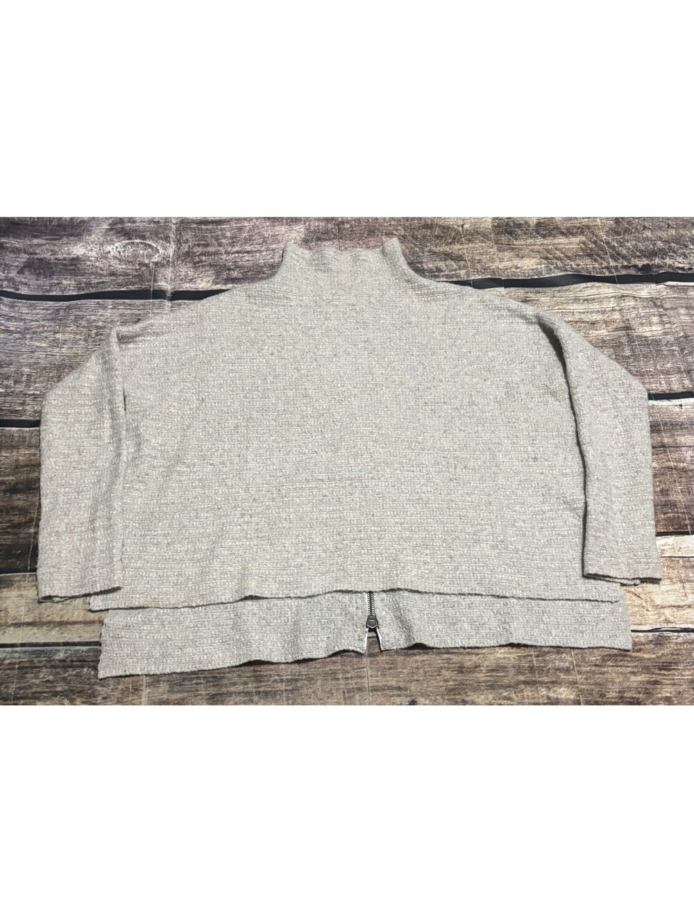 Free People Sweater Womens XS Linen Wool Blend Oversized Zip Mock Neck
